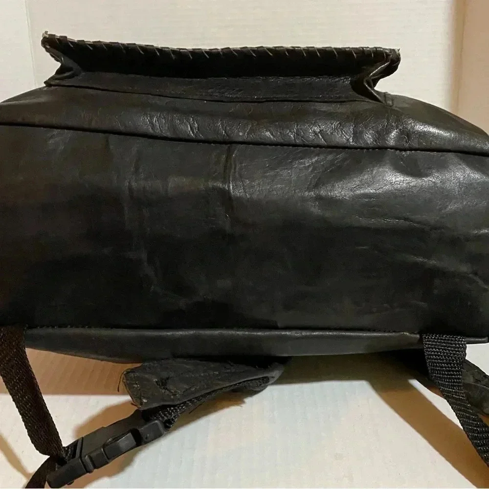 Handcrafted African unisex black leather backpack